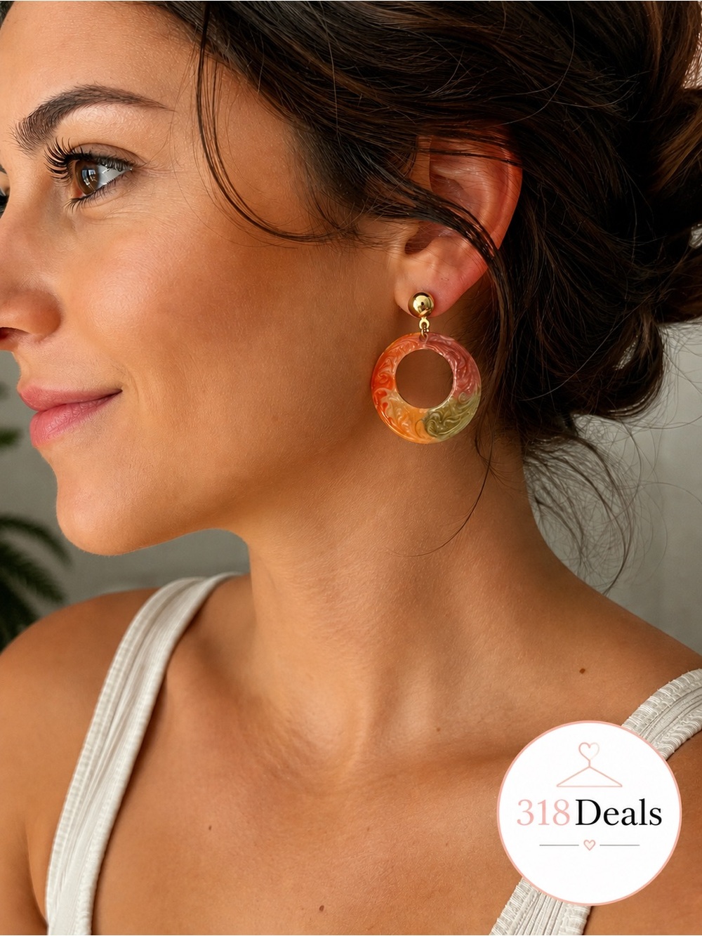 Boutique Marbled Resin Gold Tone Statement Hoop Earrings